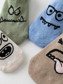 1/5 pares de calcetines tobilleros divertidos para mujer, blancos, azules, verdes, beige, negros, con expresiones faciles lindas, suaves y cómodos calcetines ocultos, adecuados para uso diario en primavera/verano, regalo novedoso - Multicolor - Ver 7