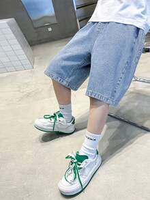 Pantalones cortos vaqueros de mezclilla lavada azul claro oversize, estilo casual de calle para adolescentes - Lavado ligero - Ver 3