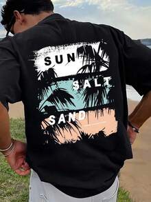 Camiseta con estampado gráfico para mujer FASHIOGIRL, ropa de playa de verano, camiseta de manga corta de corte holgado - Negro - Ver 1