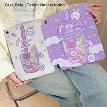 Cute Rabbit Painted Acrylic Crystal Tablet Protective Case With Kickstand, Compatible With Samsung/Apple/Honor/ And Other Popular Models, Foldable Anti-Bending, Silicone Reinforced Corners, Auto Wake/Sleep Function, Built-In Pen Slot, Multi-Angle Foldable Stand - Perfect Daily Protection, Ideal Gift - Style 4 - View 5