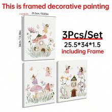 1/3件套帆布墙画：一套3幅童话花园主题画作，儿童童话主题艺术品，儿童房墙画，童话主题装饰，女孩童话主题墙画，美观的房间装饰，带框或不带框，房间装饰，墙面装饰，卧室装饰，儿童房/客厅/卧室/办公室粉色风格装饰 - 彩色 - 查看 20