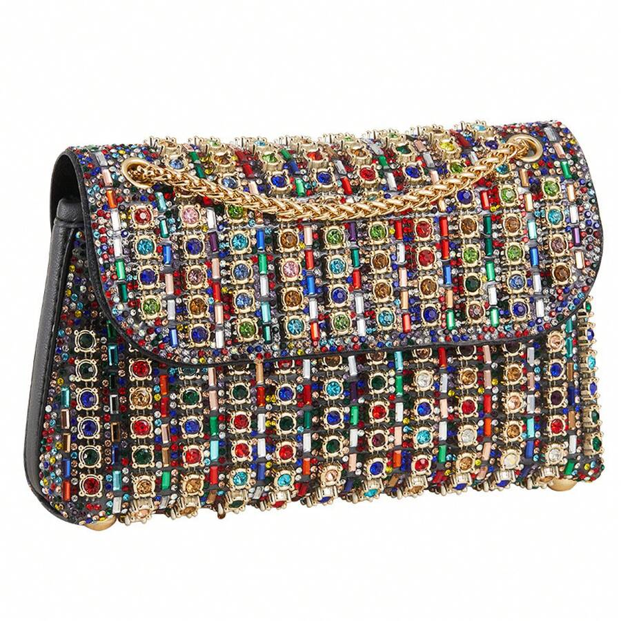 Sac de soirée orné de pierres précieuses, sac de soirée orné de diamants, sac de soirée pour femmes, sac à main de style européen et américain. - sac à strass colorés - Voir 1