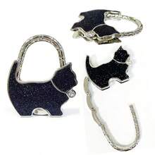 1个镶钻猫咪造型可折叠金属包包挂钩，便携式钱包挂钩，无损粘合剂，热销猫咪包包挂钩，钱包夹 - 查看 3