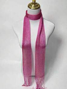 1PC Retro Niche Seasonal Versatile Scarf With Floating Ribbon Simple And Easy To Style Fringe Scarf For Party Outfits - Hot Pink - View 3
