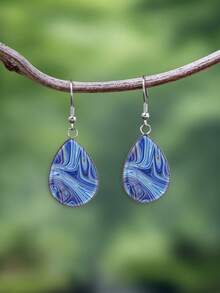 1 paire de boucles d'oreilles vintage minimalistes en acier inoxydable 316 avec motif sablé en forme de larme, boucles d'oreilles élégantes convenant pour le port quotidien des femmes et les cadeaux - Bleu azur - Voir 8