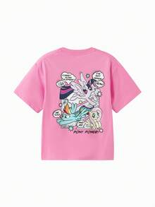 Balabala MY LITTLE PONY 我的小马驹短袖T恤，可爱卡通图案，适合青少年女孩，2026年夏季舒适休闲装 - 玫紅 - 查看 5