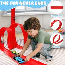 12.8-Foot Flexible Racing Track For Kids, Suitable For 1:64 Die-Cast Car Toys, Roll-Up Portable Track, Comes With 4 Cars And Suction Cups, Suitable As A Birthday Or Christmas Gift For Boys And Girls Aged 3 And Up. - Red - View 4
