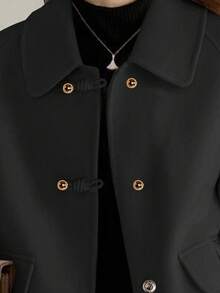 Plus Size Women Lapel Single-Breasted Short Jacket, Plus Size Overcoat For Autumn Black Fall - Black - View 5