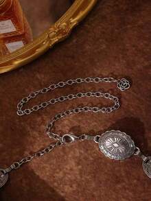 1pc Women's Metal Carved Flower Bohemian Western Style Vintage Waist Chain, Casual & Fashionable Boho Halloween - 銀色 - 查看 2