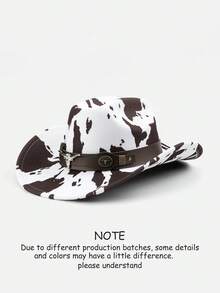 Polyester Cow Print Cowboy Hat - Leather Rivet & Cow Skull Decor, For Riding, Outdoor Travel, Cowboy Party & Daily Wear,Beach,Holiday - B - View 13