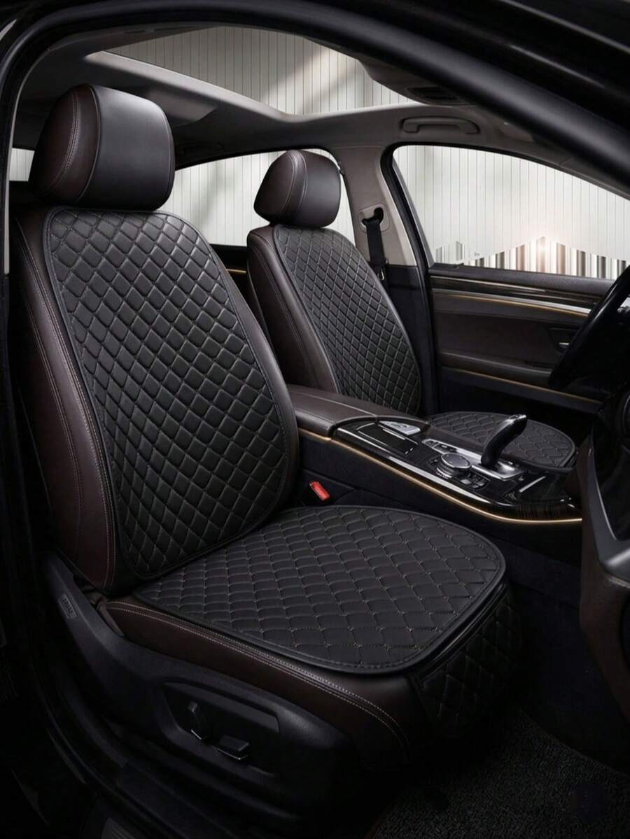 2pcs Universal Leather Car Seat Cushion - Four-Season Comfort, Non-Slip Star-Stitched Design For Front Seat And Backrest - Star Leather - View 1