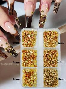 6grids朋克金色半圆形珠子美甲贴，多种尺寸可选，水钻3D金属半圆形平底，哥特复古设计，Y2K美甲装饰，美甲沙龙配件，DIY美甲饰品，美甲宝石，美甲用品 - 金色 - 查看 2