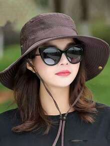 1Pc Women Wide Brim Foldable Bucket Sun Hat, Breathable Outdoor Beach Cap For Summer Sun Protection - A - View 11