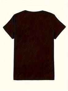 Camiseta de algodón de manga corta para mujer, cuello redondo informal, tejido de punto con elastano, elasticidad media, con estampado gráfico afroamericano, para todas las estaciones. - Negro - Ver 3