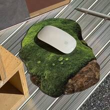 Creative Irregular Moss Rock Shaped Mouse Pad, Unique Leather Desktop Mat, Non-Slip & Waterproof For Gaming & Office Use - Moss - View 3
