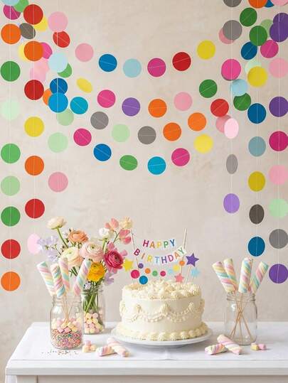 1/3 Sets Rainbow Paper Flower Wreath Polka Dot Decor - 13ft (39ft) - Multicolor Paper Flower Wreath Party Decor Polka Dot Hanging Decoration, Suitable For Birthday, Wedding, Party, Classroom, Candy Land And Party Supplies