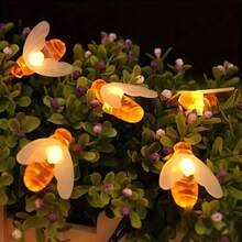 20/50pcs LED Solar Powered String Lights, 8 Modes (Warm White/Colorful), Suitable For Garden And Holiday Decoration, Adorable Little Bugs Bring Holiday Cheer! - Yellow - View 4
