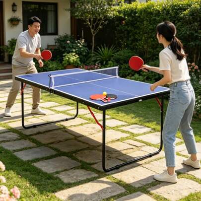 Table Tennis Table Foldable & Portable Ping Pong Table Set With Net And 2 Ping Pong Paddles For Indoor Outdoor Game