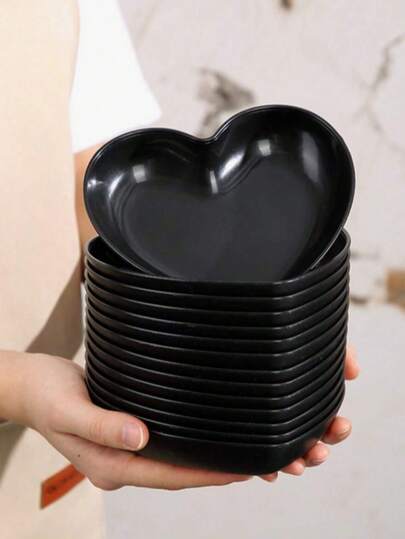 1 cái/5 cái đĩa nhựa hình trái tim màu đen - Khay đa năng đựng các loại hạt, đồ ăn nhẹ, trái cây, tráng miệng, bánh ngọt, khoai tây chiên - Đồ dùng nhà bếp, thích hợp cho gia đình, tiệc tùng, đám cưới, sinh nhật, ngày lễ