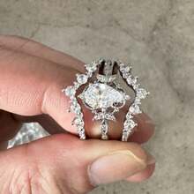 3pcs Vintage Art Decor Gift Engagement Rings, Synthetic Stacked Cubic Zirconia Crescent Moon Engagement Rings - Silver - View 2