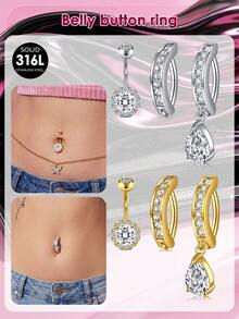 14G Belly Button Rings Clicker Belly Rings,Funky Clear Cubic Zirconia Belly Piercing Jewelry,14K Gold Plated Belly Navel Rings For Women,316L Stainless Steel Curved Reverse Navel Rings Belly Piercing Jewelry Barbell - Belly Ring - View 2