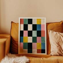 1pc Colorful Abstract Checkerboard Wall Art, Modern Geometric Grid Poster Print, Bold Minimalist Squares Poster, Contemporary Colorful Abstract Squares Geometric Home Decor, No Frame - Abstract - View 3