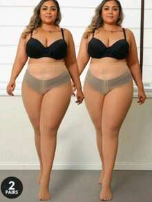 2 Pairs 80D Magic Stretch Plus Size Pantyhose, Thin Anti-Snag Sexy Leggings, Suitable For Up To 300lbs, Christmas - Apricot - View 5