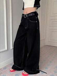 Vintage Loose Fit Denim Jeans For Teenage Boys - Black - View 4