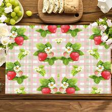 1pc/4pcs/6pcs Strawberry Pattern Linen Placemats, Suitable For Dining Table, All Season Decor, Modern Washable Table Mats, Room Decor, Coasters, Kitchen Dining Mats, Indoor Outdoor Party Decoration, Home Decor, Ideal Gift - Multicolor - View 3