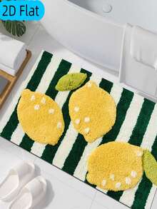 1 buah Keset Kamar Mandi Bergaris Hijau & Putih Motif Lemon, Bahan Imitasi Kasmir, Cocok Untuk Pintu Masuk Kamar Mandi, Bak Mandi, Area Pancuran dan Wastafel, Meningkatkan Kebahagiaan, Gaya , Direkomendasikan Untuk Penggunaan Musim Semi dan Musim Panas - A - View 5
