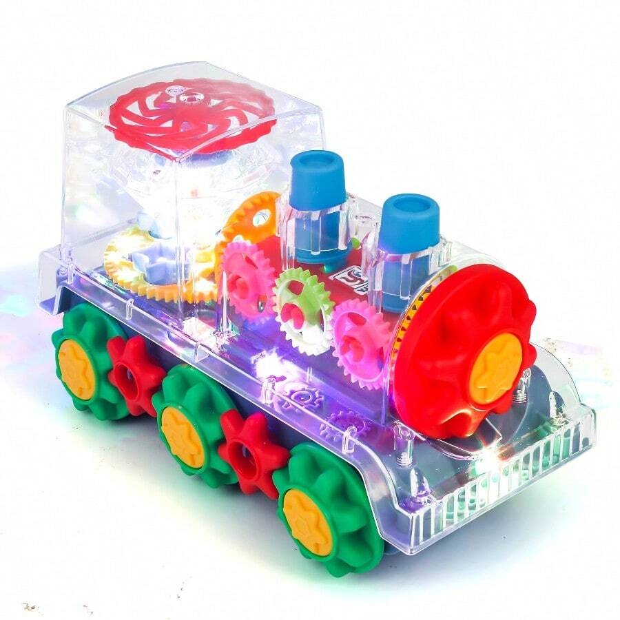 Kids Trains Toy, Boys' Obstacle-Avoiding Sensory Gear Train, With Music And LED Lights (Batteries Not Included), A Great Gift For Boys And Girls