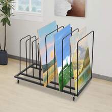 gladney 9-Compartment Rolling Canvas Drying Rack With Removable U-Shaped Columns, 4 Universal Wheels (2 Lockable), Iron High-Temp Bake Finish, Portable Studio Organizer - Default - View 6