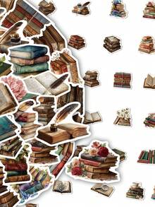 50 ملصق كرتوني فينتاج إبداعي للكتب القديمة لتخصيص الحقائب والأمتعة والثلاجات وأكواب المياه والمخططات والأجهزة المحمولة - متعدد الألوان - مشاهدة 4