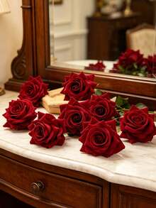 5/15/15 Pcs Artificial Flannel Rose Silk Cloth Autumn Decoration Back To School Classroom Decoration DIY Wreath Material Wedding Bride Wrist Bouquet Corsage Headwear Accessories Home Birthday Cake Matching Material - Burgundy - View 9