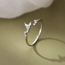 Flashing Butterfly Leaf Ring For Women, Light Luxury Niche Design,  And Unique Style, Adjustable Open Ring, Versatile Accessory For Daily Commuting - Silver - View 8