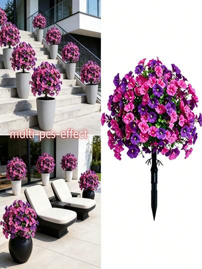 Luxury Large Outdoor Artificial Flowers, Multi-Color Morning Glory Ground Inserts With Stands, UV-Resistant Fake Mixed Shrub Flower Arrangements Suitable For Summer/Autumn Indoor/Outdoor Decor: Home Decor, Hotel Garden, Wedding Venue, Garden Ornaments, Wedding Decorations, Holiday Decor, Artificial Floral Arrangements, Seasonal Decor, Plastic Flowers, UV-Resistant Leaves, Floral Stands, Ornamental Shrubs, Gardening Enthusiasts, Holiday Decorators