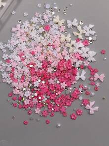 QIANJIKU 12pcs Mixed 3D Bowknot Flower Nail Art Decorations, Pink & White Sakura Resin Bows, Pearl & Rhinestone, Delicate Spring Style Nail Art Accessories Set, 3D Bowknot, Sakura Flowers, Pearl & Rhinestone Decor - Multicolor - View 3