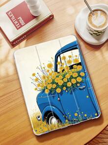 1 件装雏菊蓝车图案彩绘平板电脑保护套，兼容 iPad Mini 4/Mini 5/Mini 6/Mini 7/Air/Air 2/9.7/10.2/10.5/Air 4/Air 5/10.9/Pro 11 英寸/第十代/Air 11 英寸 (M2)-2024/Pro 11 英寸 (M4)-2024/Air 11 英寸 (M3) 2025/(A16) 11 英寸第十一代 2025/Air 8 (M4)2026 (11 英寸)、Galaxy Tab A8 10.5 英寸 2022，三折支架，笔槽，TPU 软边保护，磁吸式睡眠/唤醒功能，简约/创意/趣味/个性化设计 - 彩色 - 查看 2