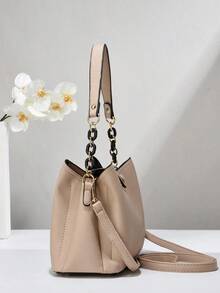 Fashionable Solid Color Women Handbag, Women Chain Shoulder Bag, Women PU Leather Shoulder Bag & Phone Wallet, Bucket Wallet , Office Bag - Khaki - View 7