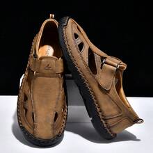 Men's Casual Breathable Handmade Loafers Sandals, Size 38-48, Summer - Brown - View 2