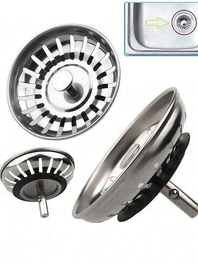1/2/3pcs Kitchen Sink Strainer, Stainless Steel Sink Drain Strainer, Anti-Rust Metal Food Catcher, Universal Sink Filter, Drain Stopper With Handle, Drain Cover, Kitchen Sink Filter Basket, Kitchen Accessories, Suitable For Bathroom And Kitchen Drain Protection, Kitchen Supplies Kitchen Filter Tools, Kitchen Gadgets, Bathroom Gadgets, Bathroom Accessories, Bathroom Floor Drain, Drain Plug
