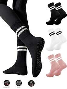 3 Pairs Non-Slip Yoga Socks, Long Grip Socks For Yoga, Pilates, Ballet, With Anti-Slip Particles - Multicolor - View 11