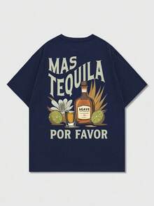 Herren Retro Mexikanischer Stil bedrucktes Kurzarm T-Shirt, bequem & atmungsaktiv, geeignet für den Sommer, modisch führend - marineblau - Übersicht 6