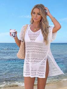 Áo khoác ngoài dệt kim cổ chữ V dáng rộng, xuyên thấu, gợi cảm kiểu Bohemian dành cho nữ, thích hợp cho kỳ nghỉ biển. - trắng - Xem 5