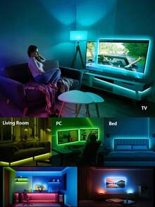 شريط إضاءة LED RGB USB بطول 1-15 متر، يعمل بطاقة USB 5V، تحكم ب- 3 مفاتيح، إضاءة خلفية تلفزيون ب- 7 ألوان، ذاكرة الأنماط، شريط RGB 5050 لديكور الغرفة والنوم وغرفة المعيشة والحفلات، إضاءة العطلات والكريسماس والهالوين وهدية عيد الميلاد - ضوء متعدد الألوان - مشاهدة 4