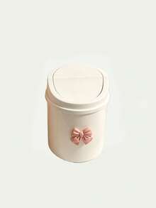 Decorative Bow Tie Mini Desktop Trash Can With Lid, Plastic Rotating Cover, Non-Electric Cylindrical, Suitable For Home, Office, Kitchen, Bedroom Vanity And Daily Use - Multicolor - View 11