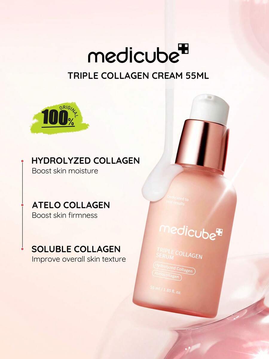 Medicube 三重膠原蛋白精華液 4.0 55ml/1.86 Fl Oz，輕盈保濕精華，平滑肌膚紋理，支持彈性，適用於所有膚質，日常使用，韓美妝，韓國彩妝，Olive Young，禮品