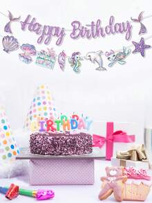 Mermaid Happy Birthday Banner, DIY Birthday Decorations With Cute Mermaid, Happy Birthday Party Decorations For Boy Or Girls - Mermaid - View 2