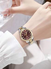 SOKI SOKI Damen Mode Luxus Runde Strass Zifferblatt Quarz Uhr, geeignet für den täglichen Gebrauch, Geburtstagsgeschenk, Geschenk zum Schulanfang, ideales Geschenk für sich selbst oder Freunde - Gold - Übersicht 4