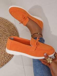 Orange Soft Bottom Loafers For Women, Slip-On Breathable Casual Shoes, Non-Slip Flat Comfortable Walking Shoes For Mothers - Coral Orange - View 1